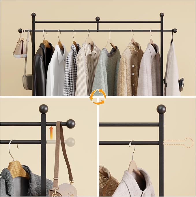 Mondeer Laundry Sorter with 2 Drawers and Hanging Rack, 150L Laundry Hamper with 3 Compartments Pull-Out Rolling Bag, Laundry Basket Organizer for Bathroom, Rustic Brown and Black
