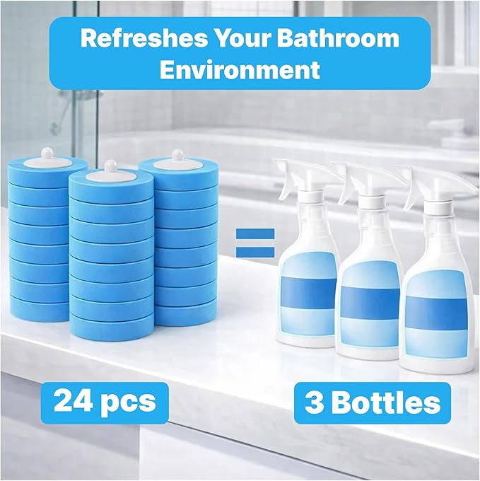 CiLoN 24 Count Carry Detergent Disposable Toilet Brush wand Refill Pads. 5-Layer Rich Foam Toilet Bowl Cleaning Sponge Head Refills. 24 Ocean Breeze Pre-Loaded Disposal Scrubbing Pads Only. Value Pack