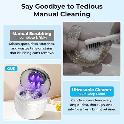 Ultrasonic Retainer Cleaner Machine, Denture Cleaner for Mouth Guard, Night Guard, Aligner, Dentures, Jewelry, Toothbrush Heads, 45kHz 250ML UV Ultrasonic Denture Ultra Sonic Cleaning for Retainers