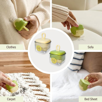 Mini Lint Roller,Washable Sticky Roller Reusable Lint Remover Portable Pet Hair Remover for Clothes,Travel Household (Green+Beige)