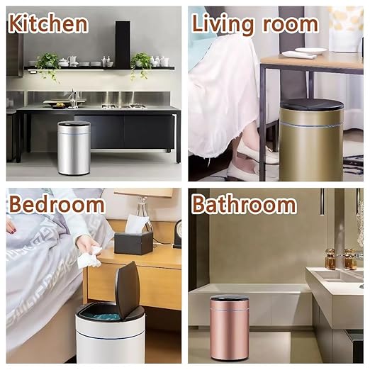 Garbage Can with Lid, Intelligent Sensor Opening and Closing, Small Garbage Can for Living Room, Bedroom, Kitchen and Bathroom (1, Black)