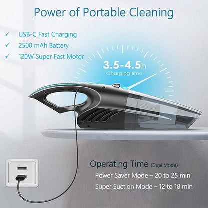 Handheld Vacuum Cordless Rechargeable – 13000PA Powerful Car Vacuum with Best Suction, Lightweight Mini Cleaner for Home/Office, High-Power Dust Busters for Pet Hair, USB Charging & LED Light