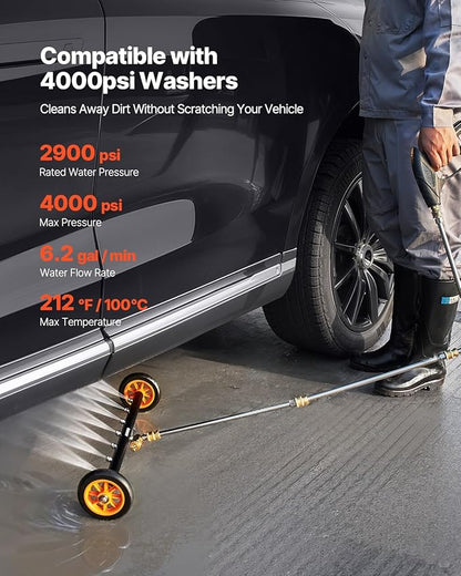 VEVOR 24 Inch Pressure Washer Undercarriage Cleaner, 4000 PSI Stainless Steel Cleaner with Angle Adjustment and 7 Nozzles, with 2 Extended Wands for Driveway, Patio, Deck