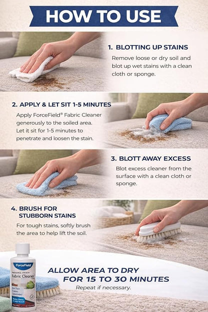 ForceField Fabric Cleaner 4 oz – Removes Tough Stains from Upholstery, Carpet, Rugs & Clothing – No Re-Soiling Formula, WoolSafe Approved, Deep Fiber Cleaning