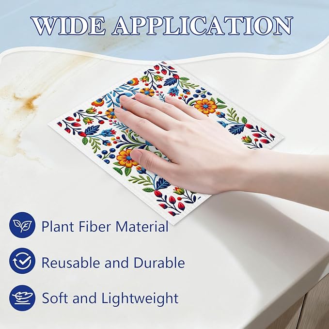 5 Pack Mixed Fiesta Floral Cinco De Mayo Kitchen Dishcloths Dish Towel, Dish Towels for Kitchen, Swedish Dishcloth Colorful Flower, Paper Towels Reusable, Dish Cloth Towel Cleaning for Home
