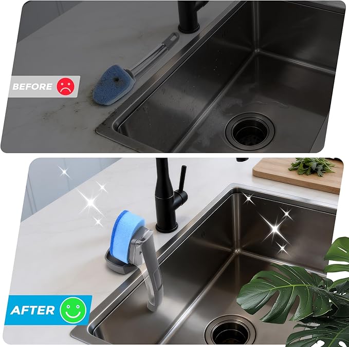 GUMBALL Dish Wand Holder Compatible with Scotch-Brite Dishwand, Silicone Dish Brush Holder, Auto-Drain Organizer for Kitchen Sink