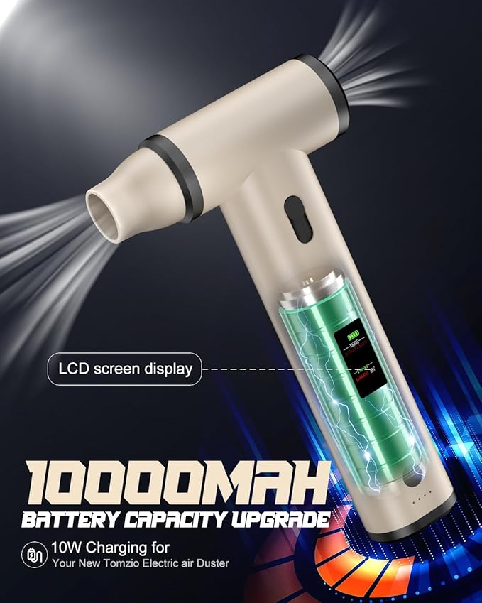 Electric air Duster with Fast Charger (5V/2A),150000 RPM High Rechargeable Brushless Motor Durable Blower, 10000mAh Aluminum Alloy Compressed Air Duster with LCD Screen for PC,Car,Outdoor
