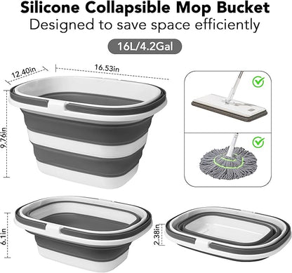 Large Collapsible Mop Bucket, 16L(4.2 Gallon) Plastic Bucket for House Cleaning, Car Washing, Silicone Cleaning Supplier Organizer, Portable Basket with Handle for Laundry Storage, RV Camping, Fishing