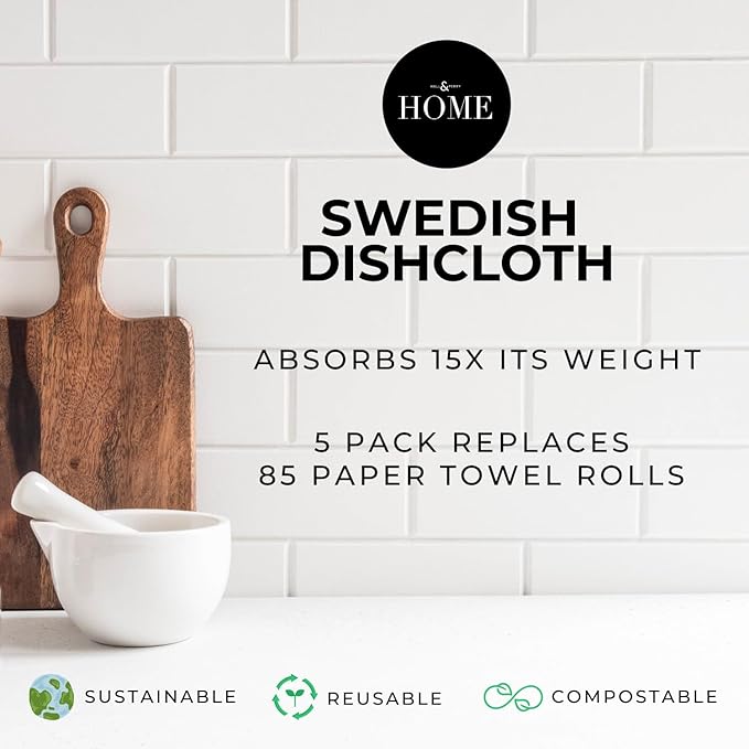 HALL & PERRY Swedish Dishcloths for Kitchen, 5-Pack, Reusable Cellulose Flat Sponge Cloths for Kitchen & Cleaning – Eco-Friendly, Ultra-Absorbent, Quick-Drying (White Bible Verses)