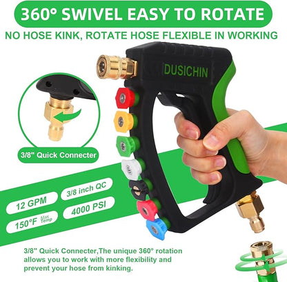 DUSICHIN Foam Cannon Pressure Washer Gun Kit 4000 PSI Double Tip Attachment, Dual-Connector Accessory Soap Cannon,Car Wash Foam Gun Snow Foam Lance 1/4 Inch Quick Connector,7 Sprayer Nozzles DUS2904