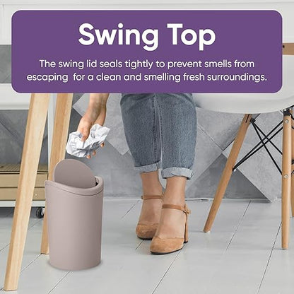 Superio Small Bathroom Trash Can with Lid, Modern Mini Waste Bin with Swing Lid (1 1/2 Gallon, 6 Liter) Plastic Garbage Can for Kitchen, Bathroom, Bedroom, Office, Under Desk (2, Taupe)