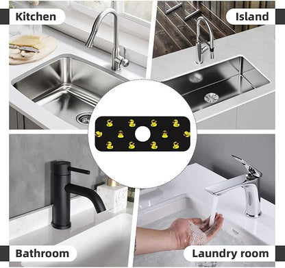 Duck Ducky Sunglasses Yellow Kitchen Sink Splash Guard Faucet Mat Super Absorbent Fast Drying Mat Sink Gadgets-Fast Drying Pad Sink Mat For Kitchen Bathroom (15" X 5.5" )
