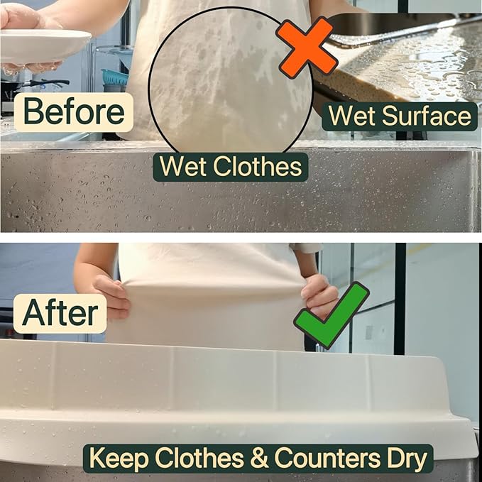 Sink Splash Guard | Tall Wall Splatter Screen | Keeps Clothes & Countertops Dry for Kitchen & Pet Bathing | Strong Silicone Suction -Sink Edge Protector | Perfect for Washing Dishes & Small Dogs