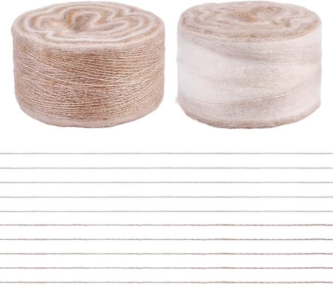2 Roll Mohair Wool Yarn Soft for Crocheting Knitting Hand Washable Long Wool Yarn DIY Scarf Crochet Thread for Clothes Hats Sweater Scarf Craft Projects (Tan)