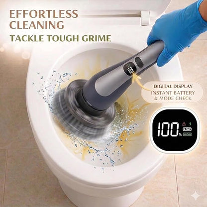 LIVINGPRO Electric Spin Scrubber with LCD Display, Cordless Clearning Scrubber for Home, Upgraded 70W High-Power Motor, IPX7 Waterproof Dual Speed Power Scrubber, 7 Brush Heads, Extendable Long Handle