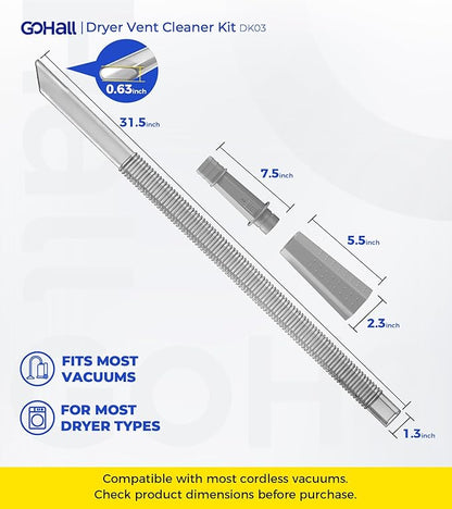 Dryer Vent Cleaner Kit - Flexible Dryer Lint Vacuum Hose Attachment - Lint Remover Compatible with All Vacuum Cleaner Laundry Room (Transparent Gray)