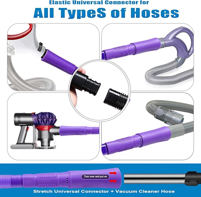 Dryer Vent Cleaner Kit: Vacuum Hose With Brush & Gloves Fits for Vacuums Cleaner, Refrigerator Condenser Coils, and Tight Spaces Behind Appliances, Deep Cleaning Tools for Clogged Ducts- Purple