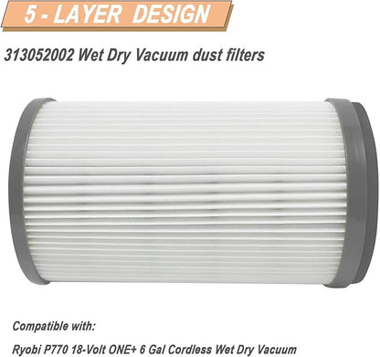 P770 Replacement Filter Compatible with Ryobi 18-Volt ONE+ 6 Gal Cordless Wet Dry Vacuum Filter 313052002 (1 Packs，Grey)