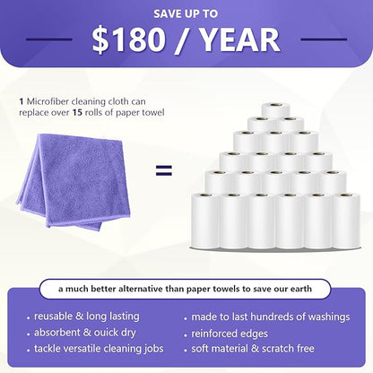 Kitchen Dish Cloths, 12 Pack, 10 x 10 Inches, Coral Velvet Kitchen Towels, Soft Lint Free Reusable Dish Cloths for Dishes, Tables and Household Cleaning, Purple