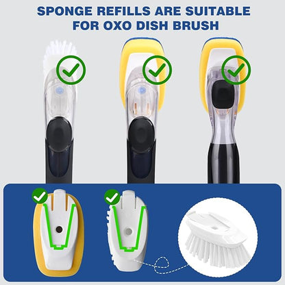 Sponge Brush Refills for OXO Dish Brush, 4 Pack Soap Dispensing Dish Refills, Scrub Replacement Head for Scrubber, Sponge Replacement Head Fits Soap Dispensing Handle