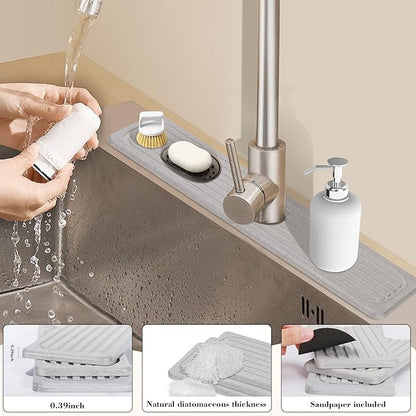 Stone Faucet Mat for Kitchen Sink, 15.7" Diatomite Drying Stone Mat Sink Protector Super Absorbent, Kitchen Sink Splash Guard, Sink Stone Quick Dry Around Faucet for Kitchen Bathroom Counter