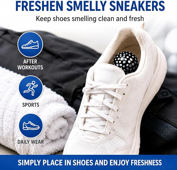 Knixmax Sneaker Deodorizer Shoe Freshener Balls, Odor Eaters for Shoes Boots Mules, Smell Eliminator Ball for Gym Gear Bags and Lockers, Fresh Linen Scent, Pack of 6, Black White