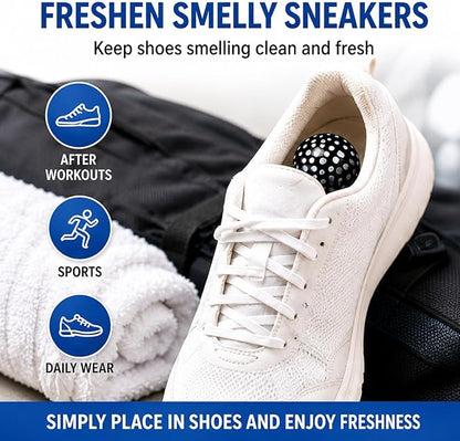 Knixmax Sneaker Deodorizer Shoe Freshener Balls, Odor Eaters for Shoes Boots Mules, Smell Eliminator Ball for Gym Gear Bags and Lockers, Fresh Linen Scent, Pack of 6, Black White