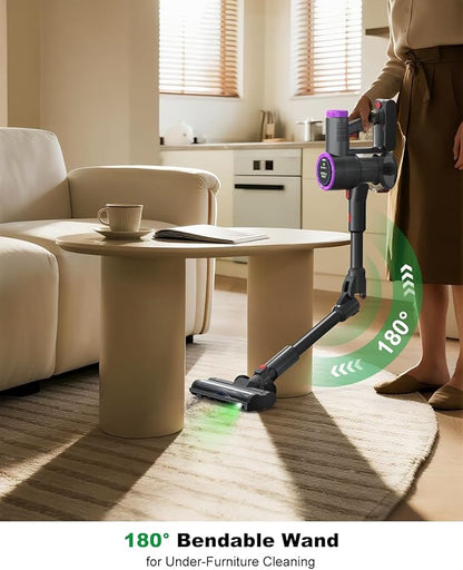 Cordless Vacuum Cleaner, Stick Vacuum Rechargeable, 550W 45KPA Powerful Suction Lightweight Vacuum Cleaners for Home, Anti-Tangle, Self Standing for Pet Hair Hardwood Floor Carpet - Purple