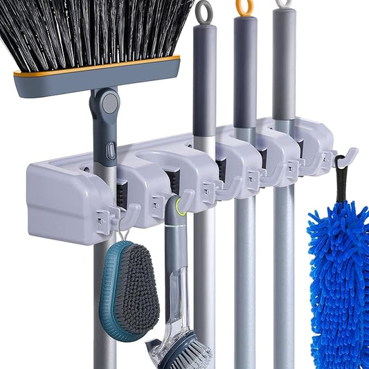 HYRIXDIRECT Broom Hanger Wall Mount Broom and Mop Organizer Wall Hanging Garden Tool Organizers Rack Garage Laundry Room Organizations and Storage with Hooks Heavy Duty