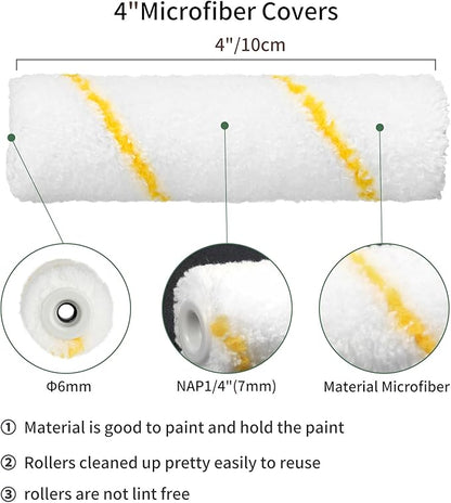 Voomey Paint Roller Covers 4 Inch，1/3" Nap Mini Roller Covers，Roller Covers for Painting，Home Painting Supplies，Pack of 48.