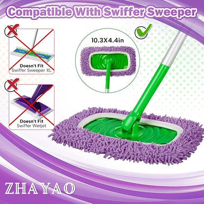 6Pcs Reusable Microfiber Mop Pads, Compatible with Swiffer Sweeper Mop, Wet & Dry Use, Replacement Sweeping Mopping Pad Refills for Hardwood, Ceramic, Laminate, Marble, Stone, or Cement Floors