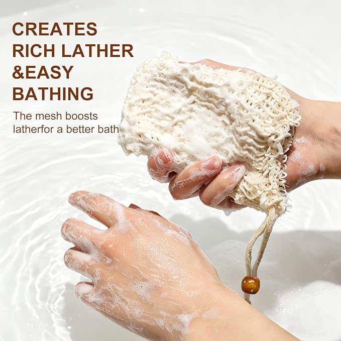 Soap Bag, 6-Pack - Sisal Soap Saver Bag for Shower & Bath, Bar Soap Pouch for Organic Handmade Soap, Post-Workout Body Scrubber for Gym & Travel, Reusable Soap Net
