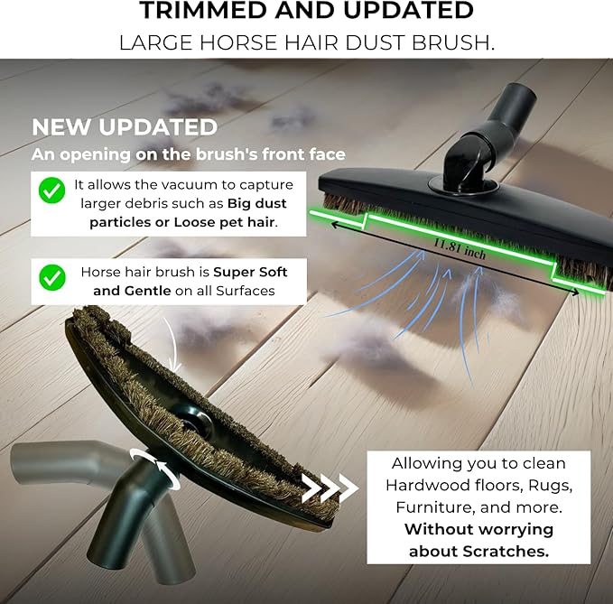 Universal Vacuum Attachments & Brushes Kit - Hardwood Floor Vacuum Brush Head Attachment & Shop-vacs Accessories - Universal Vacuum Hose Adapter Kit & Dryer vent Flexible Crevice Attachment