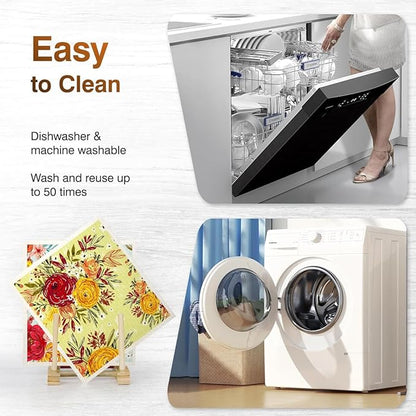 Swedish Dishcloths for Kitchen | 6 Pack Floral Reusable Paper Towels Washable | Swedish Dish Towels | Non-Scratch Cellulose Sponge Cloths | No Odor, Biodegradable Cleaning Cloths, Flowers