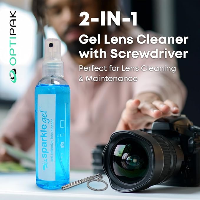 Sparkle Anti-Reflective Safe Gel Lens Cleaner & Repair Kit – (2) 1oz Glasses Cleaner Spray, (2) Microfiber Cloth & Keychain Screwdriver for Eyeglasses, Lenses & Screens (5 Piece Set)