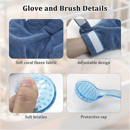 1 Pcs Hamster Bite Proof Glove and Grooming Brush Set, Adjustable Hamster Glove, Lid Soft Cleansing Brush Massage Combs, Guinea Pig Brush, Hamster Care Set for Hamsters, Ferrets, Hedgehogs (Blue)