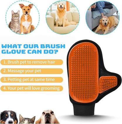 2025 Pet Grooming Glove with Tipped Pin Brush,Special Design Deshedding Glove, Perfect Petting Tool for Sensitive Dogs & Cats with Long & Medium Fur, Massage Mitt - Right-Hand - Orange