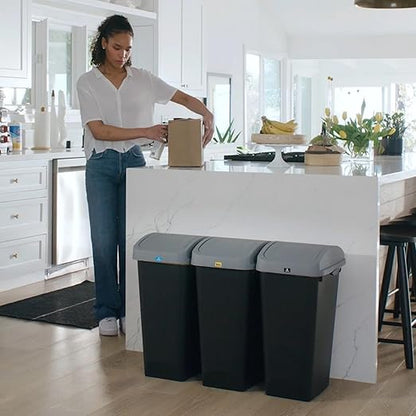 Glad 12 Gallon Trash Can with Clorox Odor Protection, 3 Pack | Linkable Waste and Recycling Bin with Swing Top and Lift Up Lid, for Kitchen, Office, Home, Black
