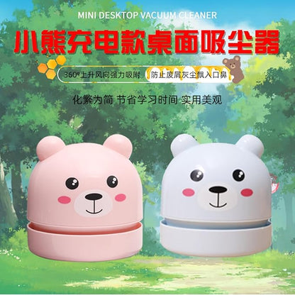 1pc - Automatic Desktop Cleaner Cartoon Teddy Bear Charging Mini Vacuum Cleaner-Blue