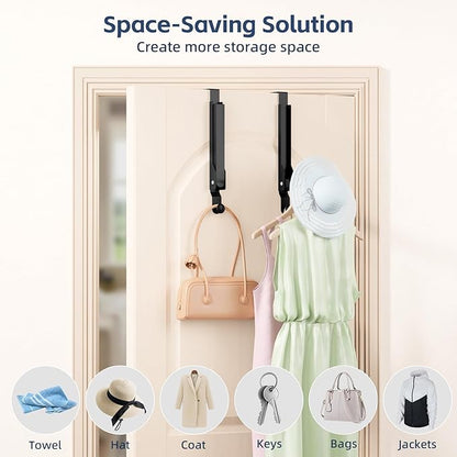 2 Pack Heavy Duty Over The Door Hooks, Over The Door Clothes Hanger, Over The Door Hanger, Foldable Over The Door Drying Rack for Laundry, Over Door Hook for Hanging Clothes,Rust-Resistant,Black