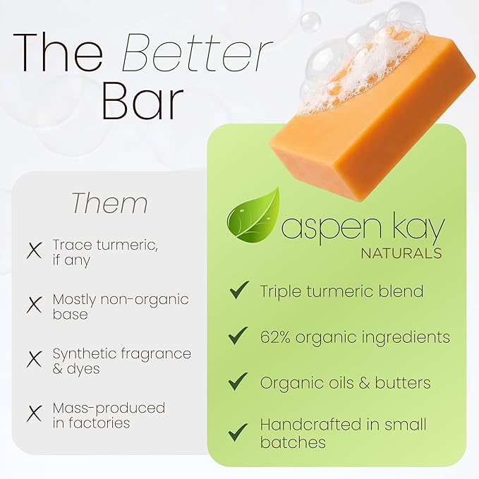 Turmeric Soap Bar for Face & Body – Handmade with Organic Shea Butter, Chamomile, Calendula – Gentle, Non-Drying Natural Face Wash for Sensitive Skin, All Skin Types, Made in USA 4.5 oz