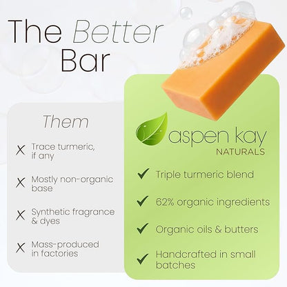 Turmeric Soap Bar for Face & Body – Handmade with Organic Shea Butter, Chamomile, Calendula – Gentle, Non-Drying Natural Face Wash for Sensitive Skin, All Skin Types, Made in USA 4.5 oz