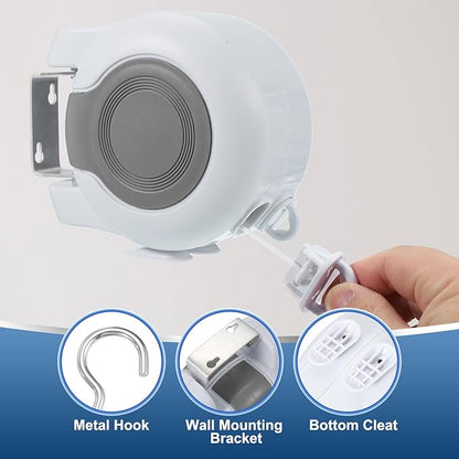 uxcell Retractable Double Clothesline Outdoor Indoor, 49Ft Heavy Duty PVC Clothes Line Retracting Laundry Line with 24 Pcs Clothespins for Wet Dry Clothing, White