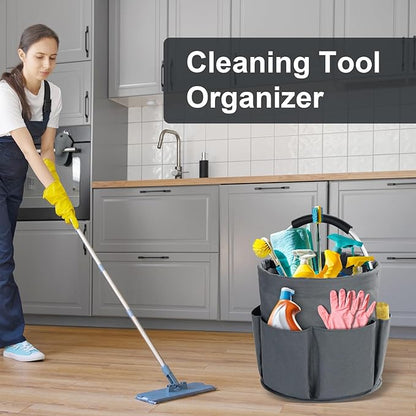 Cleaning Caddy with Handle, Cleaning Products Organiser, 17L Foldable Storage Basket, Cleaning Caddy Organiser, Portable Multi Cleaning Bucket Bag for Home, Garden (Dark Grey)