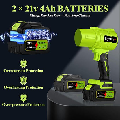 Cordless Leaf Blower,Electric 800,000 RPM Handheld Blower with 2×21V Batteries & Charger,Turbo Jet air Blower with 2 Speed Nozzles for Patio Cleaning,Lawn Care,Leaves,Dust,Snow,Car Drying