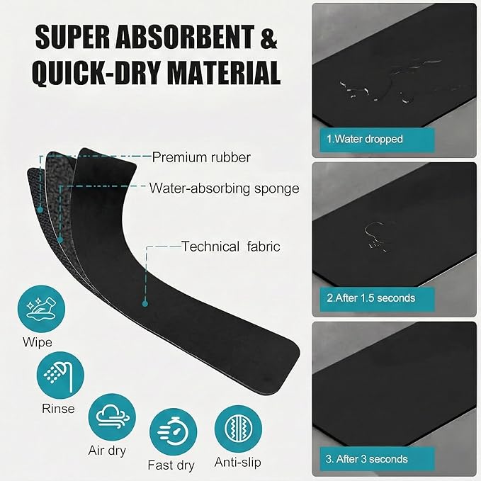 2PCS Faucet Mat for Bathroom Sink 3 Holes: 18’’Lx5.5’’W Splash Guard Fits 8 Inch Widespread Faucet for Vanity & Farmhouse Bridge Kitchen Faucet - Trimmable Drip Catcher for Irregular Sink, Black