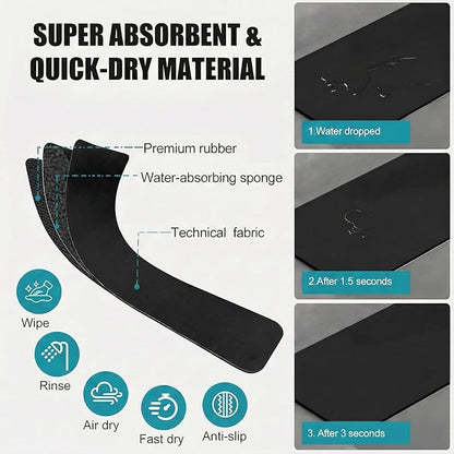 2PCS Faucet Mat for Bathroom Sink 3 Holes: 18’’Lx5.5’’W Splash Guard Fits 8 Inch Widespread Faucet for Vanity & Farmhouse Bridge Kitchen Faucet - Trimmable Drip Catcher for Irregular Sink, Black
