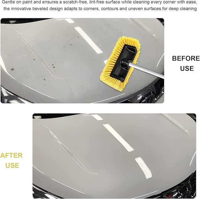 62.7" Car Wash Brush with Long Handle, Scratch-Free Washing Brushes with Five-Sided Soft Bristles, Adjustable Cleaning Brush Wash Mop Kit for RV Truck SUV House Siding (Yellow)