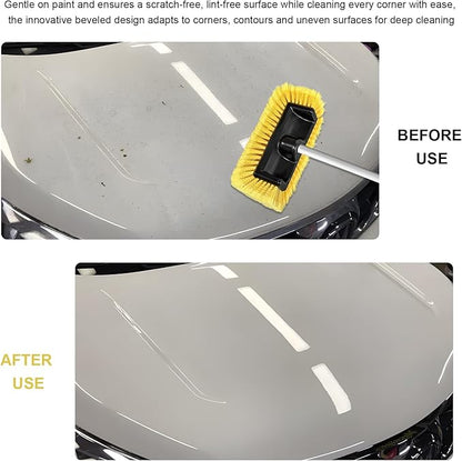62.7" Car Wash Brush with Long Handle, Scratch-Free Washing Brushes with Five-Sided Soft Bristles, Adjustable Cleaning Brush Wash Mop Kit for RV Truck SUV House Siding (Yellow)
