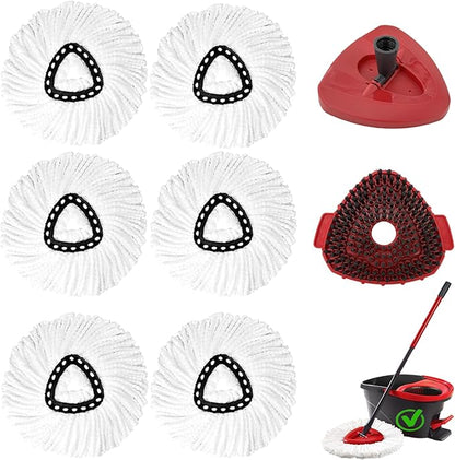 8Pcs Spin Mop Replacement Heads,Mop Replace Head Compatible with Ocedar Easywring 1-Tank System,Machine Washable & Easy to Replace.Including 6 Spin mop Replacement Heads, 1 Brush Head and 1 Base